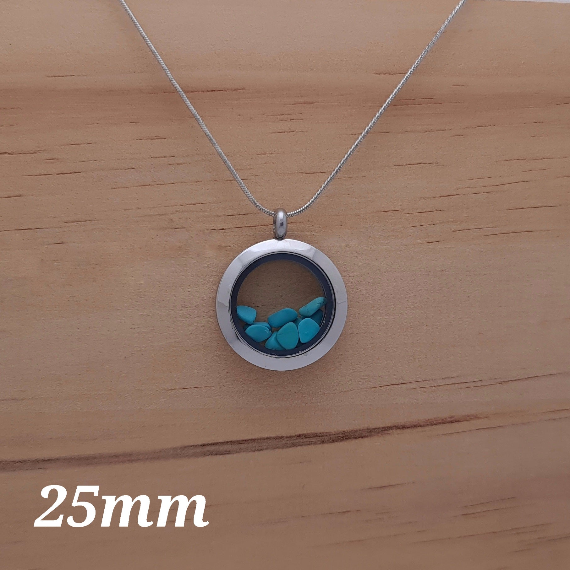 Turquoise Locket Pendant - 25mm Stainless Steel - Timeless Trinkets NZ
