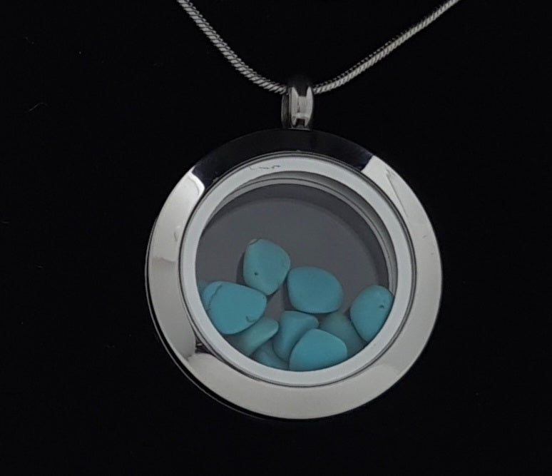 Turquoise Locket Pendant - 25mm Stainless Steel - Timeless Trinkets NZ
