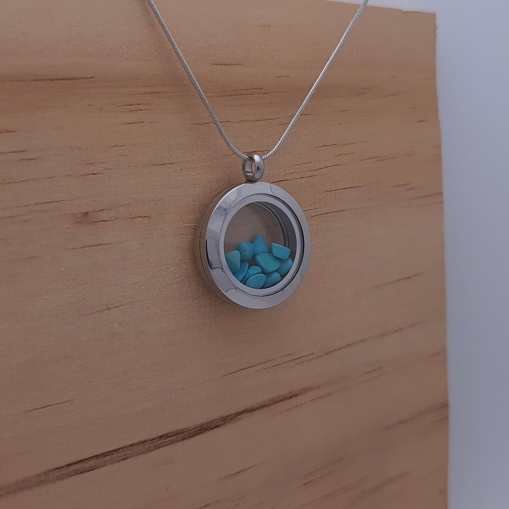 Turquoise Locket Pendant - 25mm Stainless Steel - Timeless Trinkets NZ