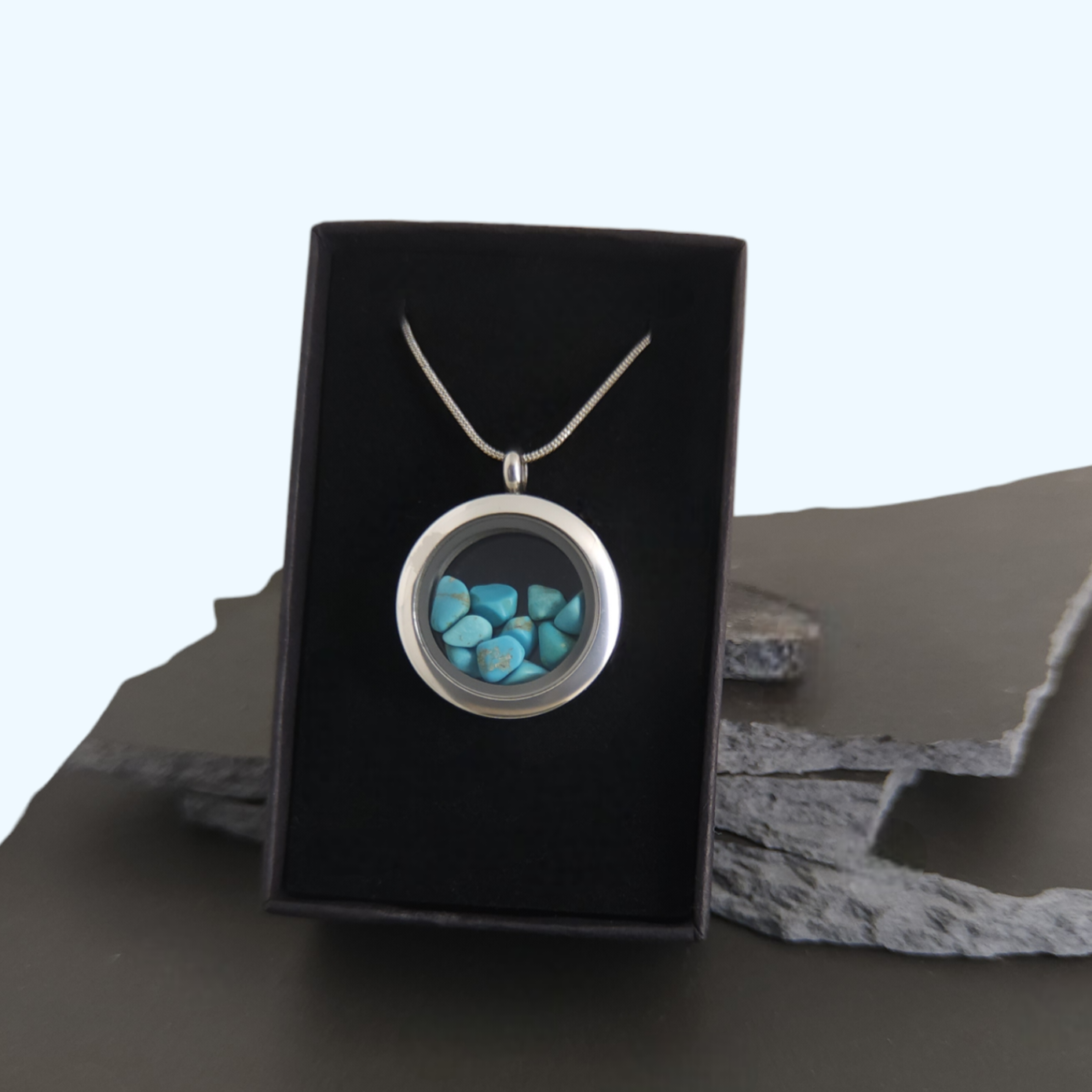 Turquoise Locket Pendant - 25mm Stainless Steel - Timeless Trinkets NZ