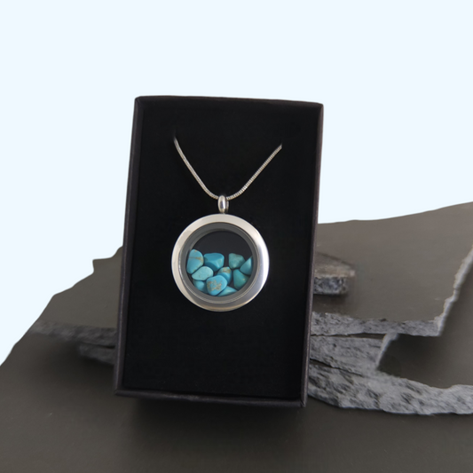 Turquoise Locket Pendant - 25mm Stainless Steel - Timeless Trinkets NZ