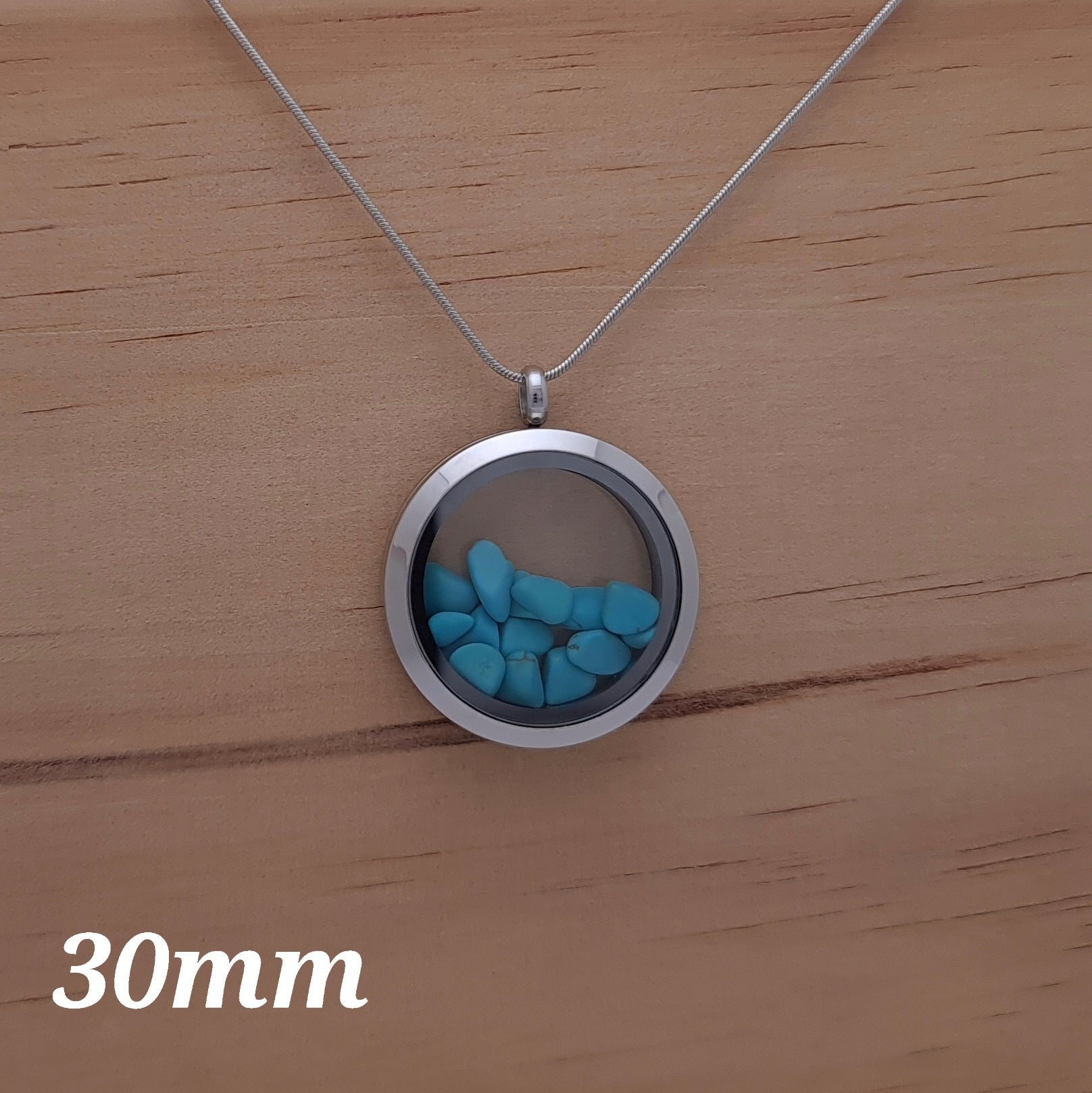 Turquoise Locket Pendant - 30mm Stainless Steel - Timeless Trinkets NZ