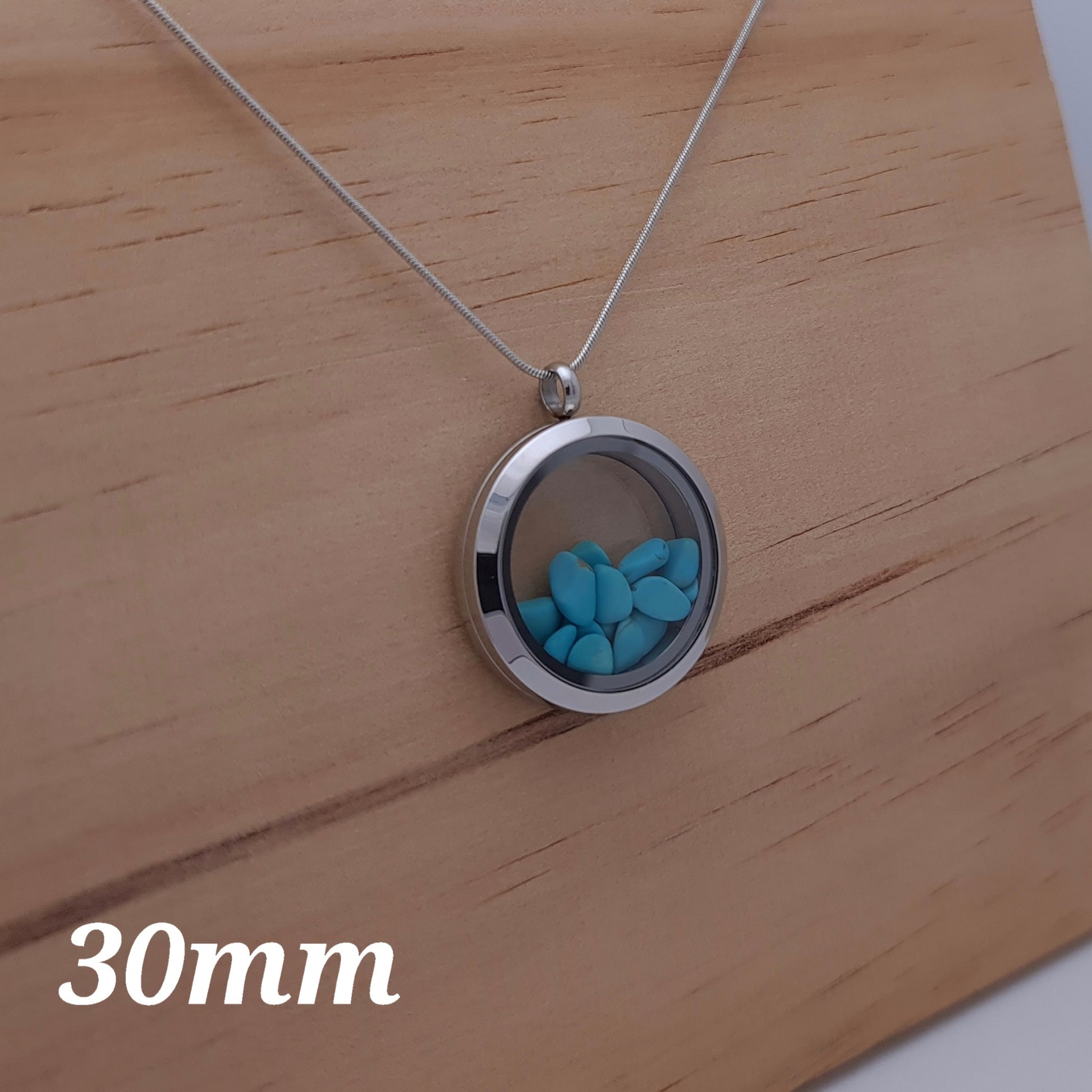 Turquoise Locket Pendant - 30mm Stainless Steel - Timeless Trinkets NZ