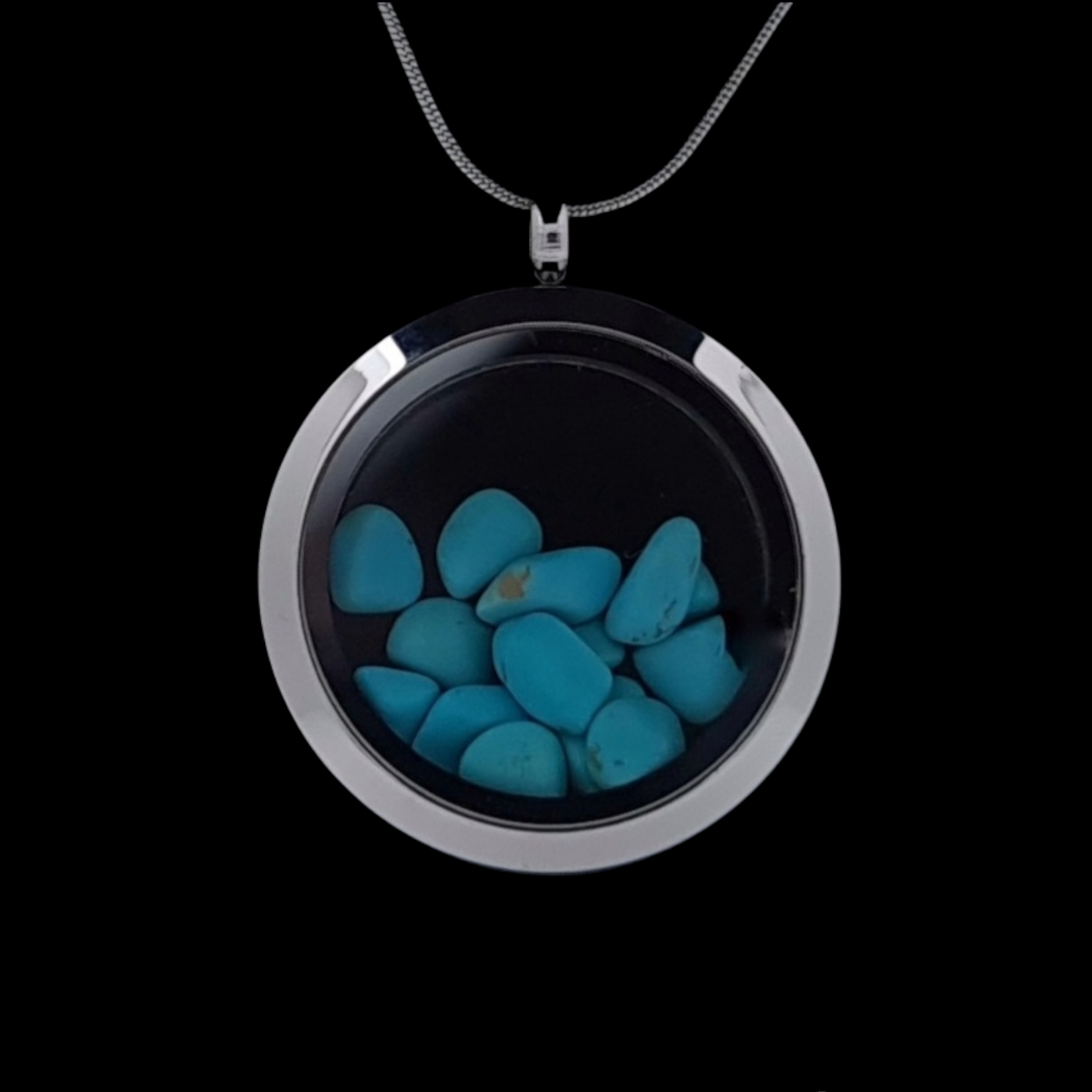 Turquoise Locket Pendant - 30mm Stainless Steel - Timeless Trinkets NZ