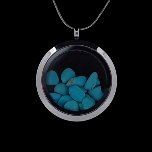Turquoise Locket Pendant - 30mm Stainless Steel - Timeless Trinkets NZ
