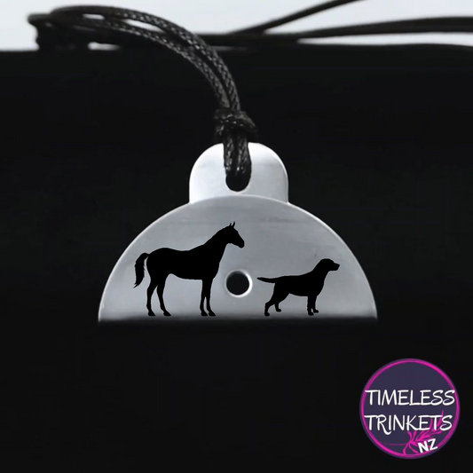 Horse & Dog Silhouette Engraved Shepherds Whistle Pendant