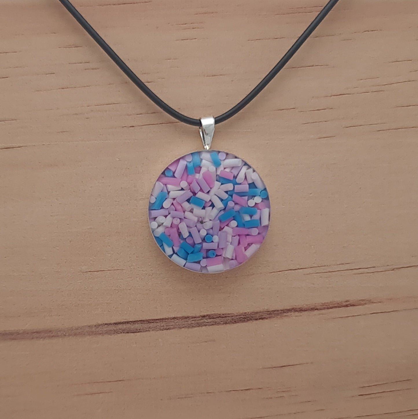 Blue White Pink Colour Sprinkles and Resin Pendant