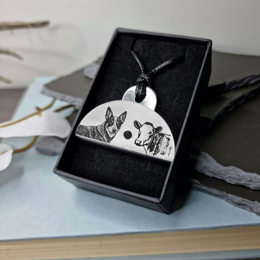 Blue Heeler & Cow Engraved Shepherds Whistle Pendant - Timeless Trinkets NZ
