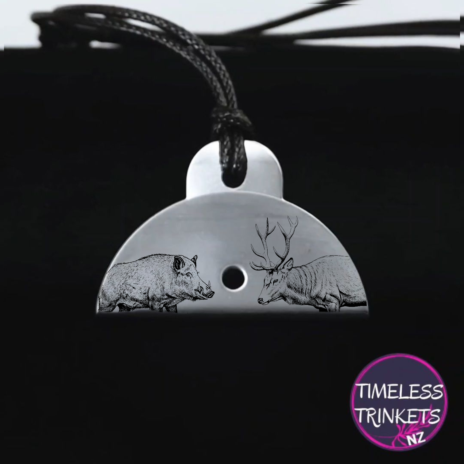 Boar & Stag Engraved Shepherds Whistle Pendant - Timeless Trinkets NZ
