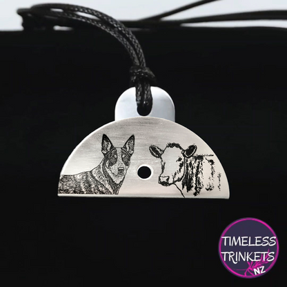 Cattle Dog & Cow Engraved Shepherds Whistle Pendant - Timeless Trinkets NZ