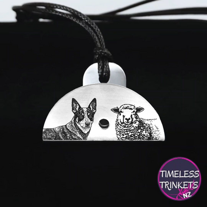 Cattle Dog & Sheep Engraved Shepherds Whistle Pendant - Timeless Trinkets NZ