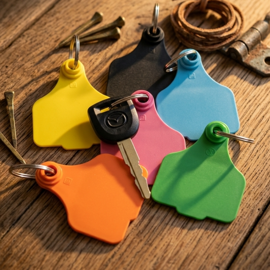 Cattle Ear Tag Keyring - Custom Engraved Keychain & Luggage Tag