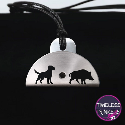 Dog & Sheep Silhouette Engraved Shepherds Whistle Pendant