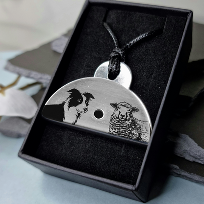 Stainless Steel Whistle with Custom Engraved Dog and Sheep Image- Timeless Trinkets NZ