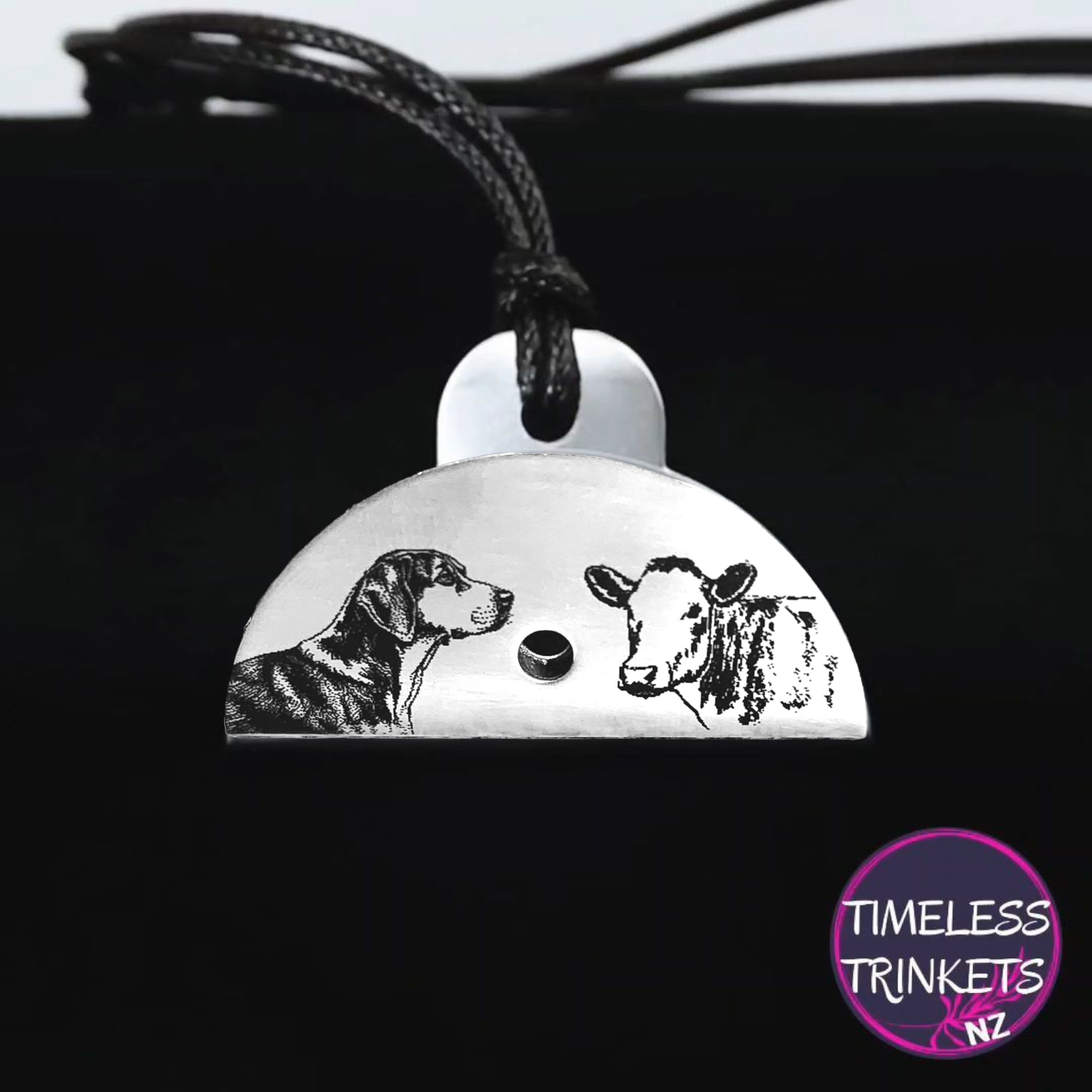Huntaway & Cow Engraved Shepherds Whistle Pendant