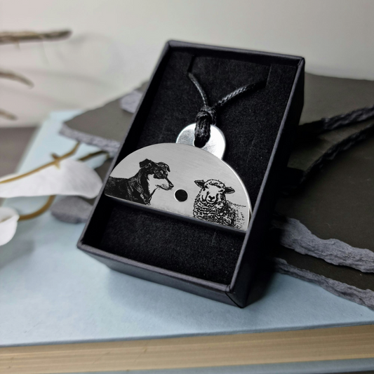 Huntaway & Sheep Engraved Shepherds Whistle Pendant