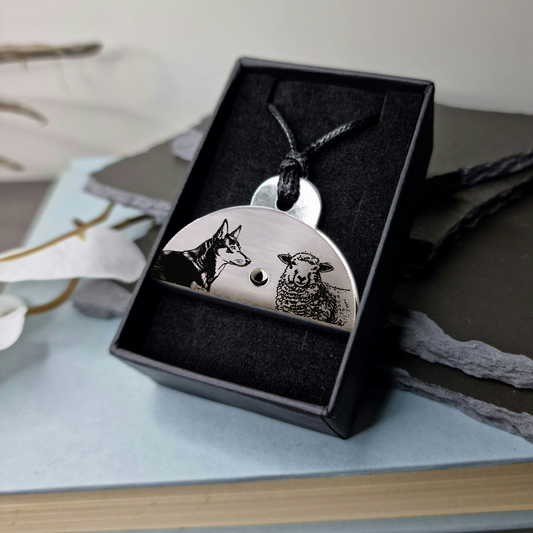 Kelpie & Sheep Engraved Shepherds Whistle Pendant. - Timeless Trinkets NZ