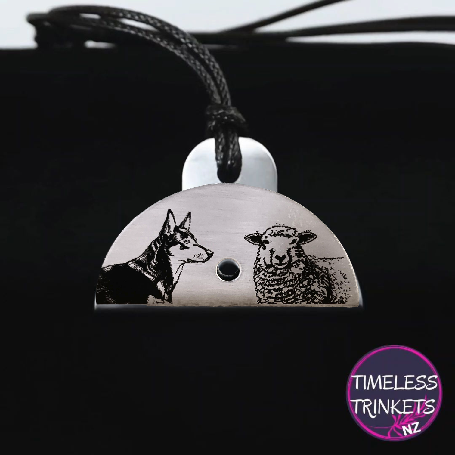 Kelpie/Heading Dog and Sheep Engraved Shepherds Whistle Pendant. - Timeless Trinkets NZ