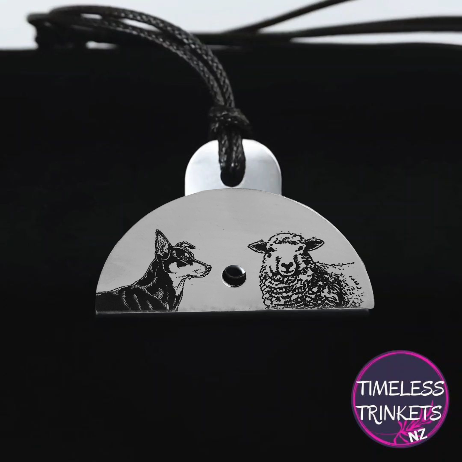 Kelpie & Sheep Engraved Shepherds Whistle Pendant - Timeless Trinkets NZ
