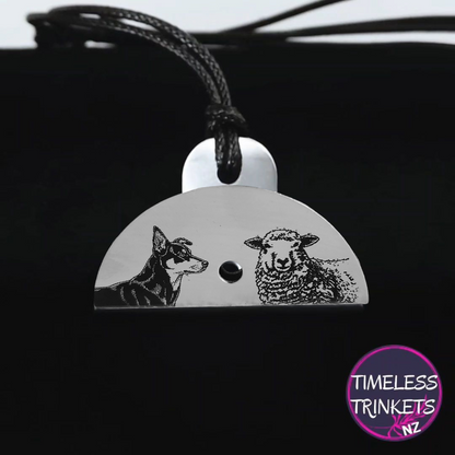 Kelpie & Sheep Engraved Shepherds Whistle Pendant - Timeless Trinkets NZ