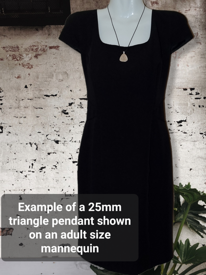 Example of 25mm triangle pendant shown on mannequin
