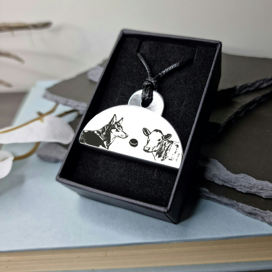 Kelpie & Cow Engraved Shepherds Whistle Pendant