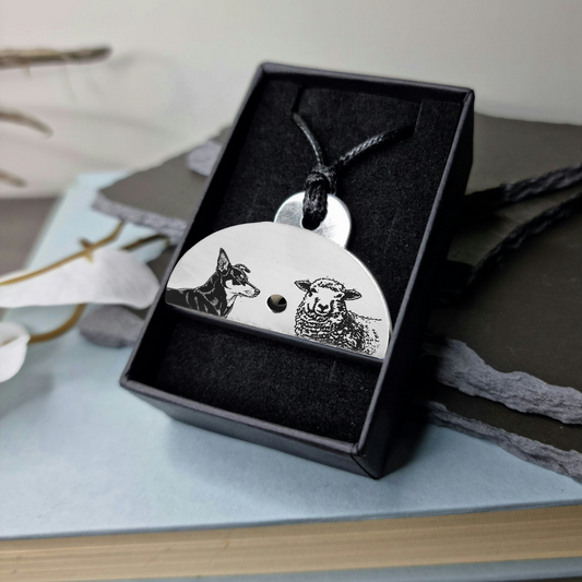Kelpie & Sheep Engraved Shepherds Whistle Pendant