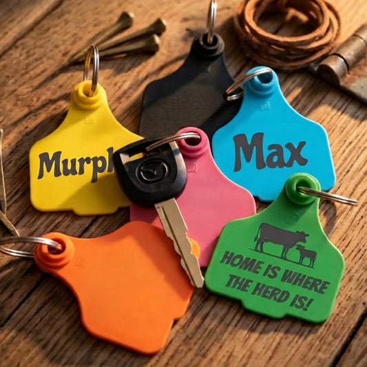 Cattle Ear Tag Keyring - Custom Engraved Keychain & Luggage Tag