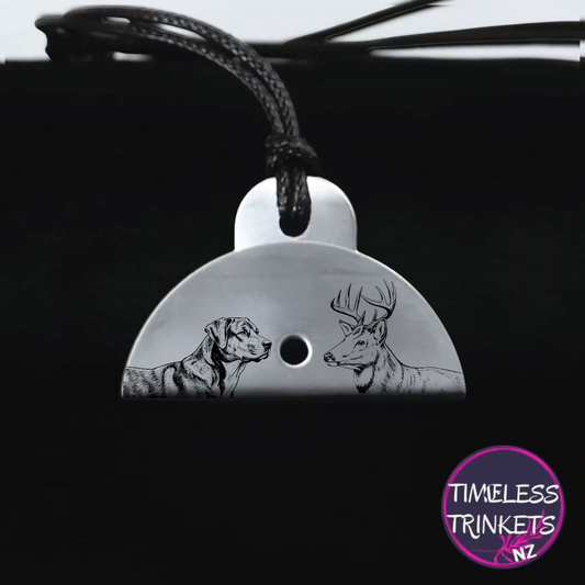 Dog & Deer Engraved Shepherds Whistle Pendant