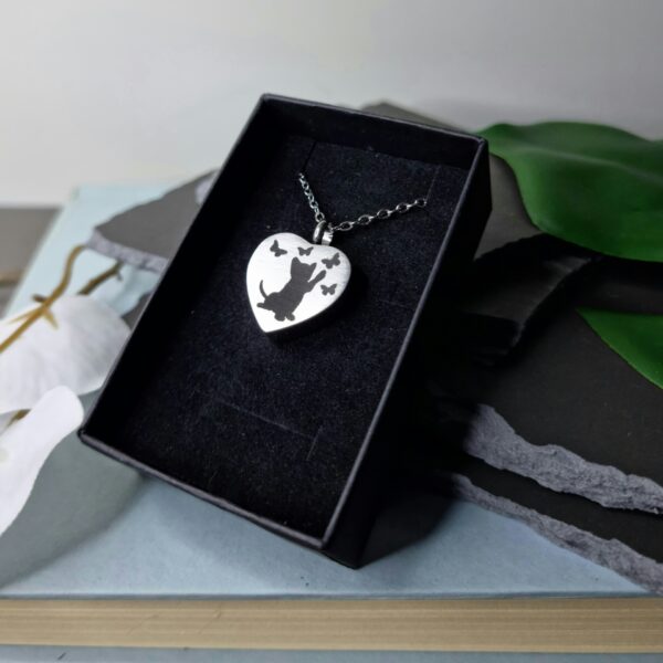 Cat with Butterfly Engraved Keepsake Memorial Pendant with box