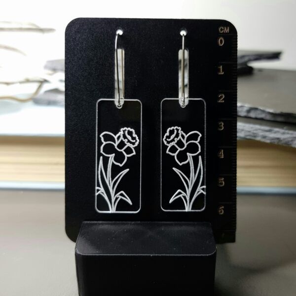 Daffodil Rectangle Engraved Earrings