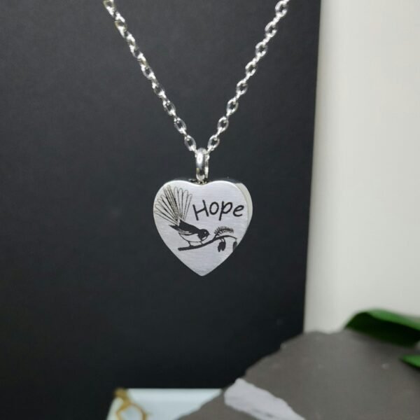 Fantail Hope Engraved Keepsake Memorial Necklace Front View