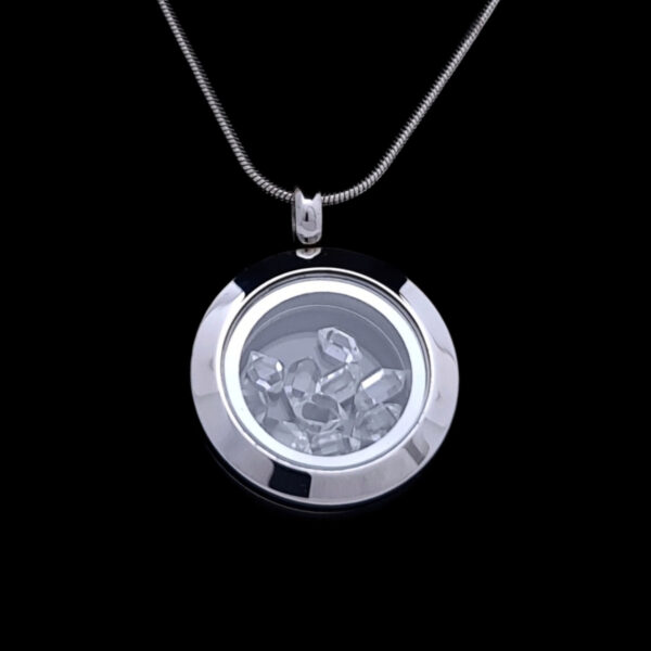 Herkimer Diamond Locket Pendant - 20mm Stainless Steel