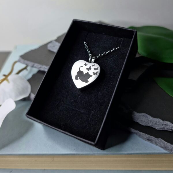 Kitten with Butterfly Engraved Keepsake Memorial Pendant