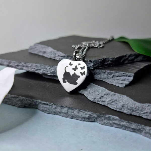 Kitten with Butterfly Engraved Keepsake Memorial Pendant