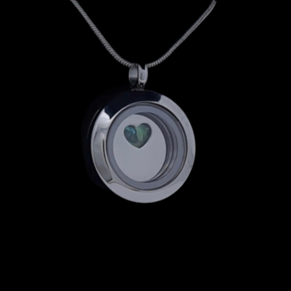 Paua Heart Locket Pendant - 20mm Stainless Steel Paua Heart Locket - 20mm
