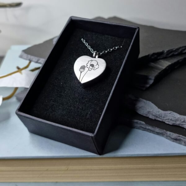 Poppy Engraved Keepsake Memorial Necklace with Box