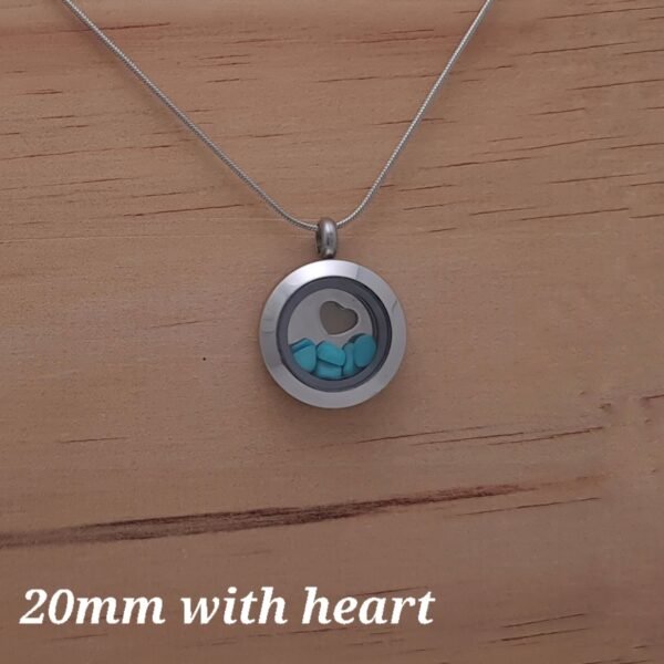 Turquoise Heart Locket Pendant - 20mm Stainless Steel Front