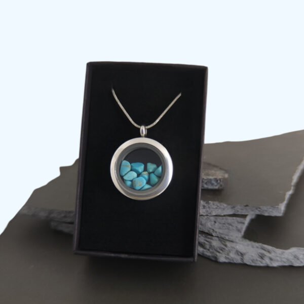 Turquoise Locket Pendant - 25mm Stainless Steel in Box