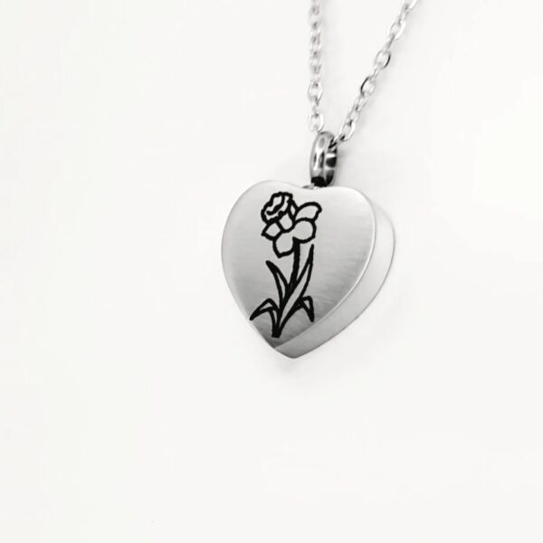 Daffodil Engraved Keepsake Memorial Necklace side